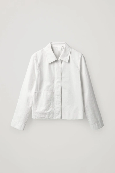 Cos Embroidered Cropped Cotton Jacket In White