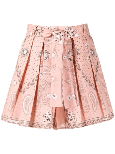 Sandro Galan Pleated Printed Linen And Cotton-blend Shorts In Powder