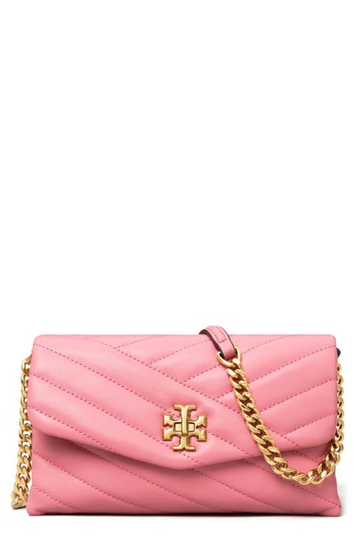 Tory Burch Kira Chevron Quilted Leather Wallet On A Chain In Pink