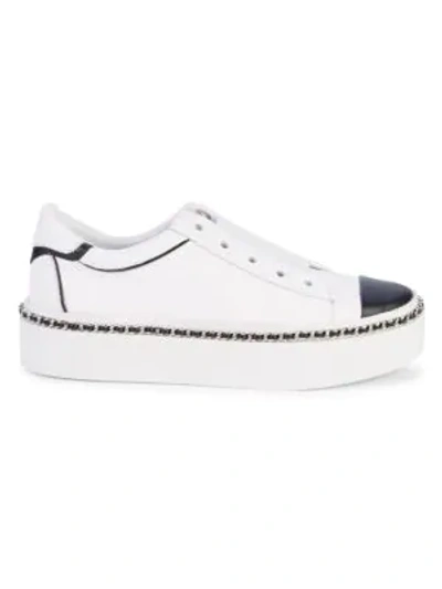 Karl Lagerfeld Women's Axelle Pebbled Leather Slip-on Platform Sneakers In Bright White Black