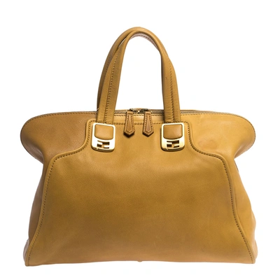 Pre-owned Fendi Mustard/brown Leather Chameleon Satchel In Yellow
