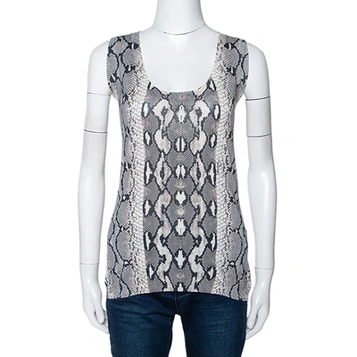 Pre-owned Roberto Cavalli Grey Snake Printed Knit Scoop Neck Top M