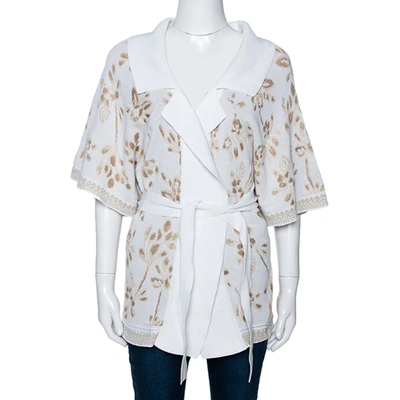 Pre-owned Kenzo White & Gold Lurex Knit Belted Kimono Sweater S
