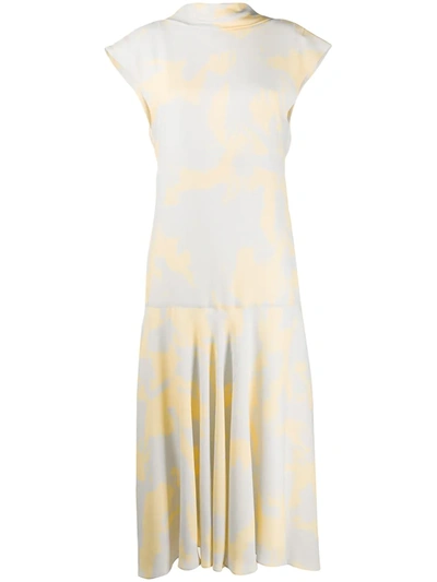 Proenza Schouler Light Grey And Yellow Print Midi Dress In Neutrals
