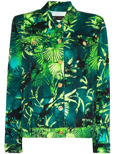 Versace Jungle Print Denim Jacket In Green