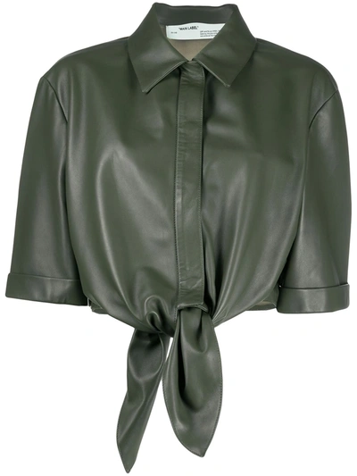 Off-white Leather Bow Baseball Shirt In Green