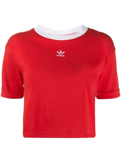 Adidas Originals Cropped Trefoil T-shirt In Red-black