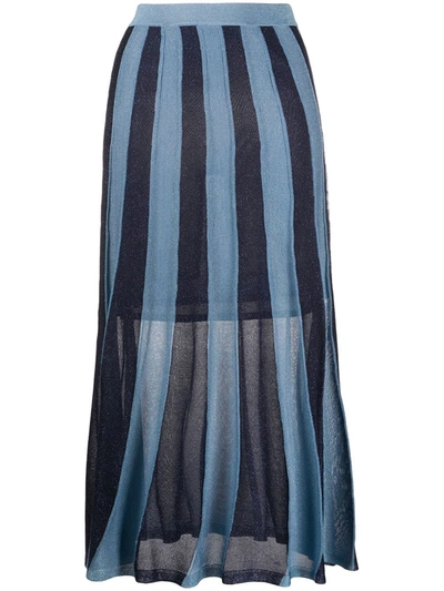 Sandro Damon Metallic Striped Knitted Midi Skirt In Blue
