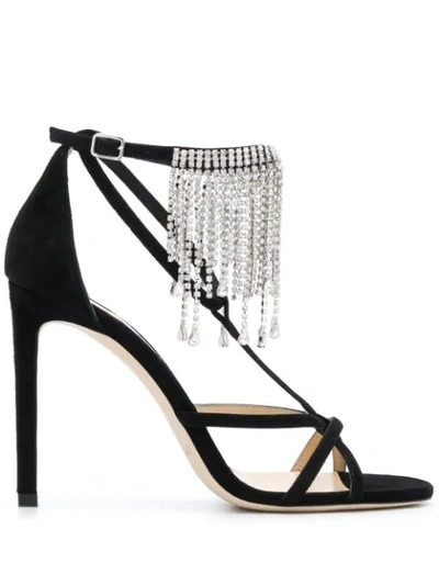 Preorder Bijou 100 Crystal-embellished Suede Heeled Sandals In Black