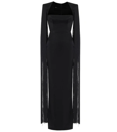 Alex Perry Dallas Fringe-accented Overlay Gown In Black