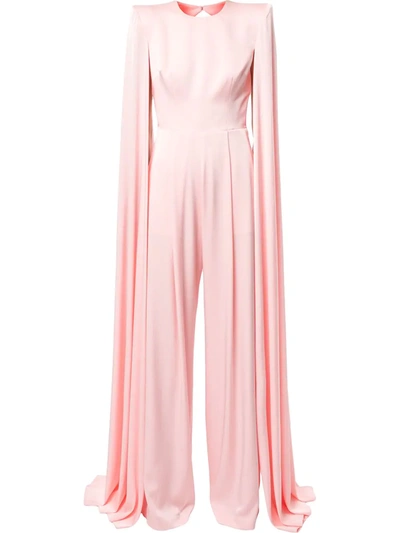 Alex Perry Halston Cape Overlay Satin Jumpsuit In Pink