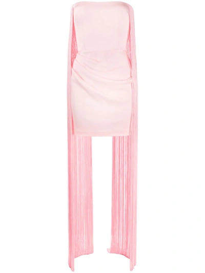Alex Perry Spence Ruched Fringe Overlay Mini Dress In Pink