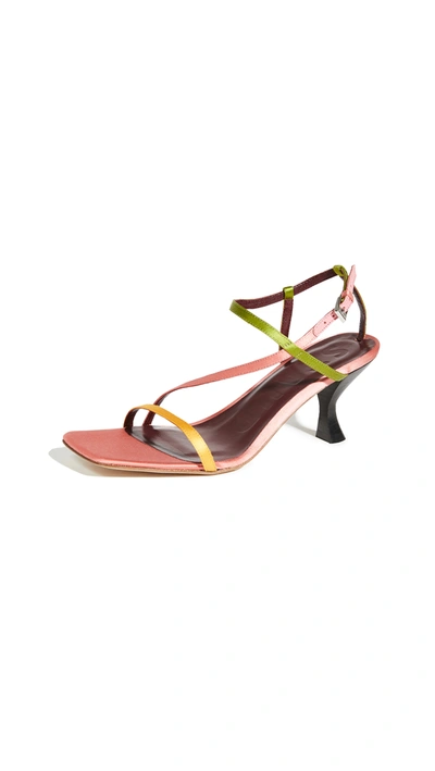 Staud Gita Square-toe Satin Sandals In Multi