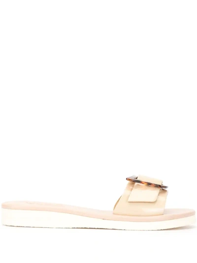 Ancient Greek Sandals Aglaia Wing-buckle Patent-leather Slides In Neutrals