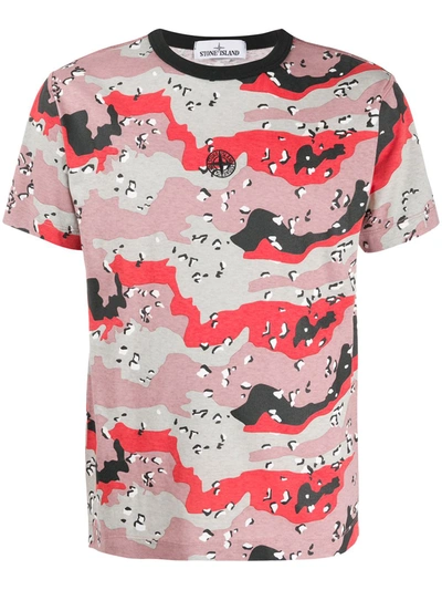 Stone Island Desert Camo-print Cotton-jersey T-shirt In Red,grey,black