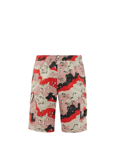 Stone Island Desert Camo-print Cotton-tela Shorts In Pink