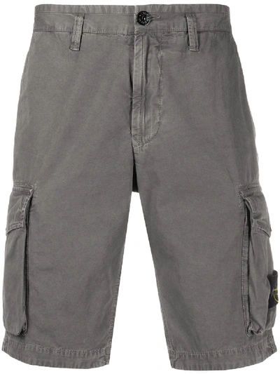 Stone Island Logo-patch Stretch-cotton Twill Cargo Shorts In Grey