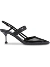 Prada Women's Canvas-trimmed Leather Pumps In Black