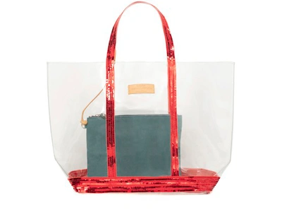 Vanessa Bruno Transparent And Sequins Xl Cabas Tote In Rouge Bleu