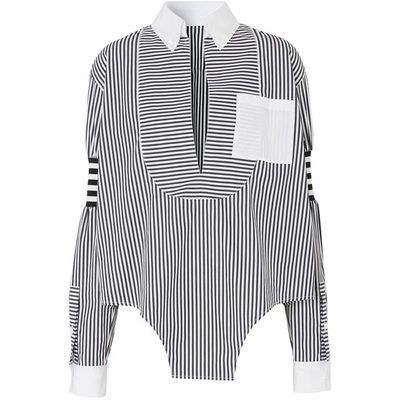 Burberry Asymetric Shirt With Stripes In Black Stripe