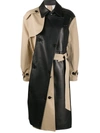 Rokh Leather And Cotton Trench Coat In 889burlywoodandnavyleather