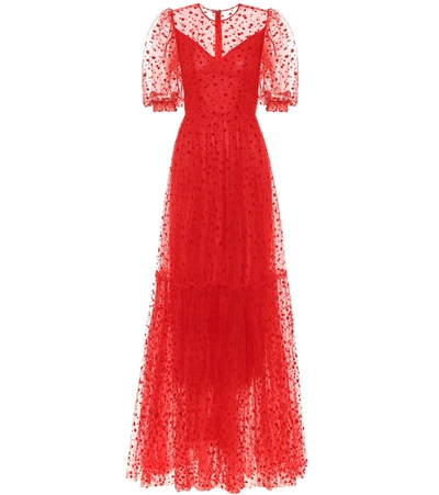 Costarellos Flocked Tulle Gown In Red