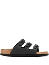 Birkenstock Florida Three-buckle Sandals In Black Leather