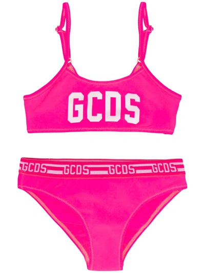 Gcds Kids' Fluorescent Fuchsia Bikini In Pink