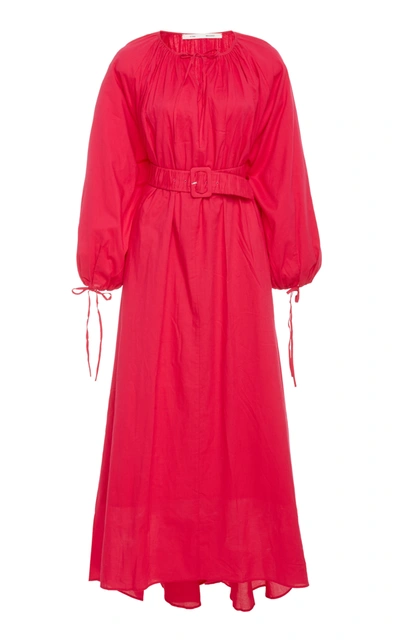 Bouguessa Flowy Puffed Sleeves Cotton Dress In Red