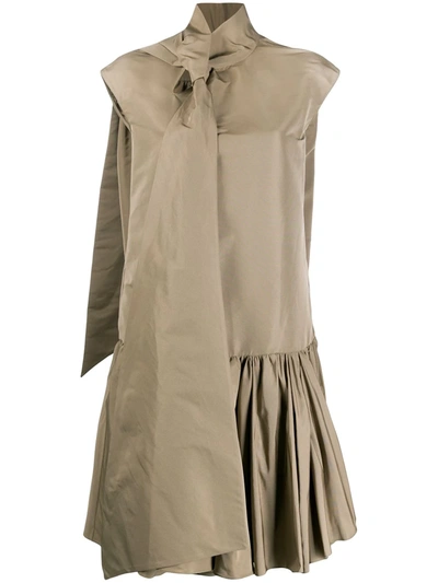 Rochas Taffeta Tie-neck Midi Dress In Brown