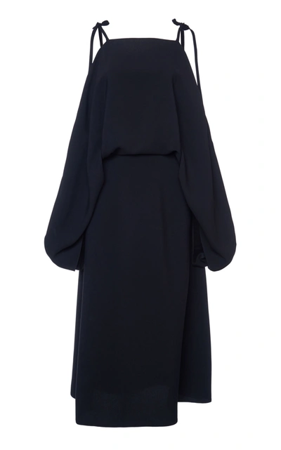 Prada Women's Cold Shoulder Tie Detail Midi Dress In Black