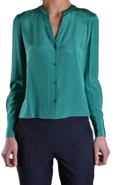 Diane Von Furstenberg Ls Neck Jade Silk Shirt In Green