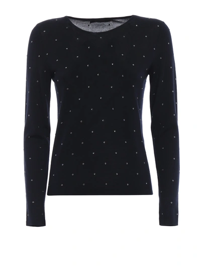 Max Mara Sierra Embellished Wool Sweater In Blue