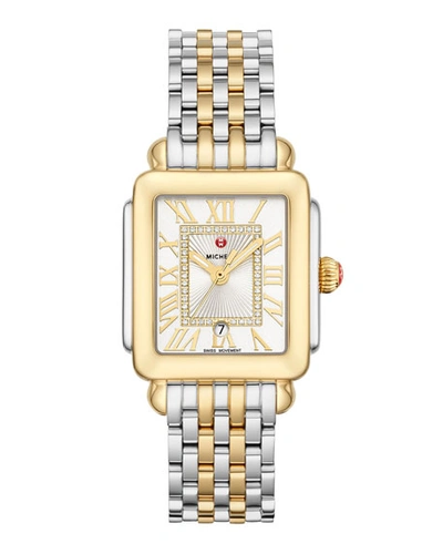 Michele Deco Madison Mid Two-tone Diamond-dial Watch In White/two Tone