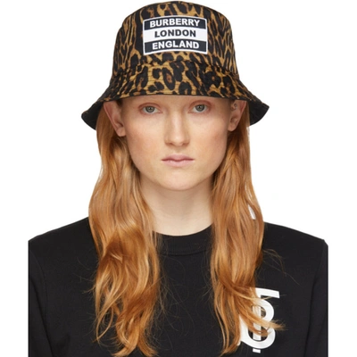Burberry Men's Leopard-print Logo Bucket Hat In Brown