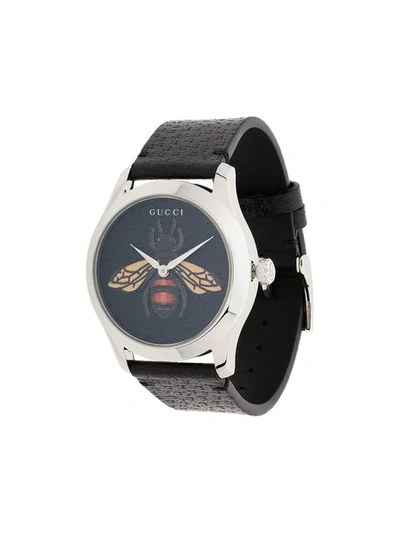 Gucci G-timeless Leather Strap Watch, 38mm In Black