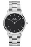 Daniel Wellington Black Dial Stainless Steel Link Bracelet Watch, 36mm In Black/silver