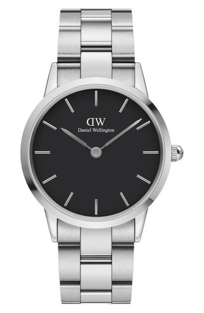 Daniel Wellington Black Dial Stainless Steel Link Bracelet Watch, 36mm In Black/silver