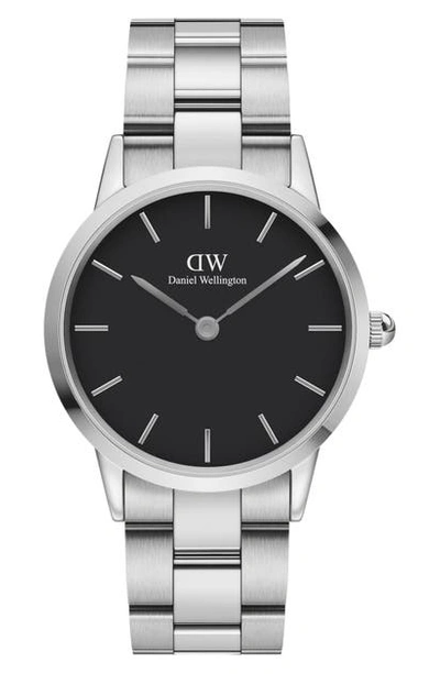 Daniel Wellington Black Dial Stainless Steel Link Bracelet Watch, 36mm In Black/ Silver