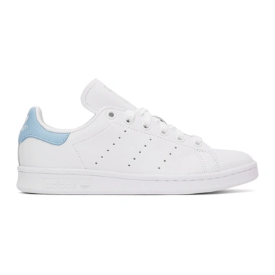 Adidas Originals Stan Smith Leather Trainers In White/sky