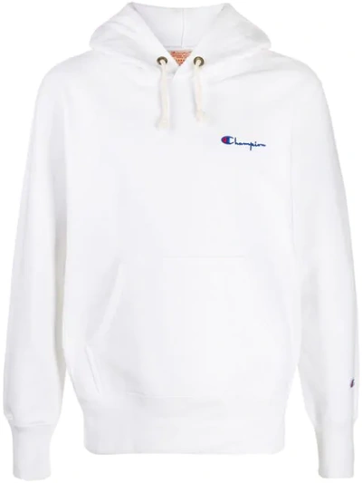 Champion Reverse Weave Script Chest Logo Hoodie In White