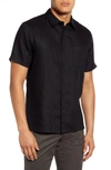 Vince Regular Fit Short Sleeve Linen Sport Shirt In Black