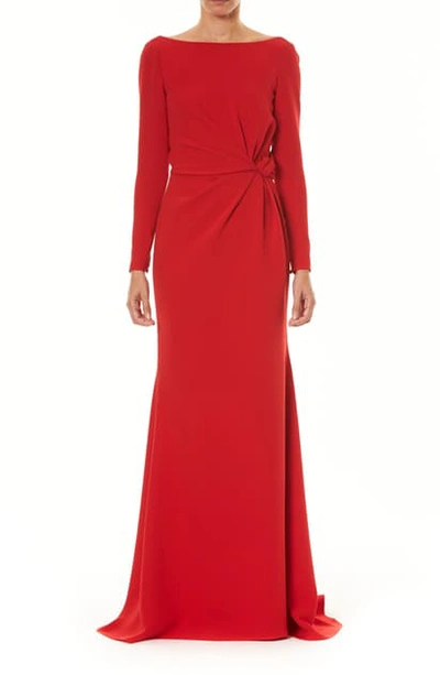 Carolina Herrera Knot Long Sleeve Silk Column Gown In Red