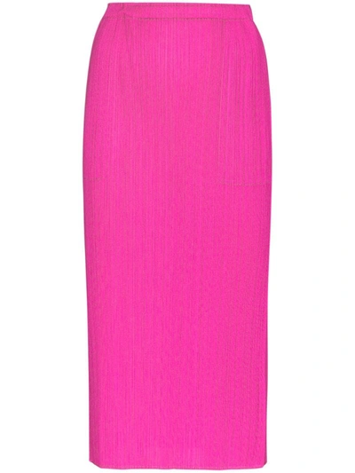 Issey Miyake Pleats Please Pleated Midi Skirit In Pink