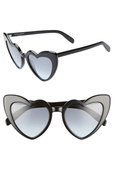 Saint Laurent Loulou 54mm Heart Sunglasses In Black Havana/ Black
