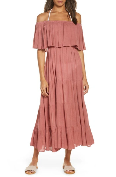 Elan Off The Shoulder Ruffle Cover-up Maxi Dress In Mauve