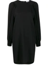 Ganni Long Sleeve Crepe Shift Dress In Black 099