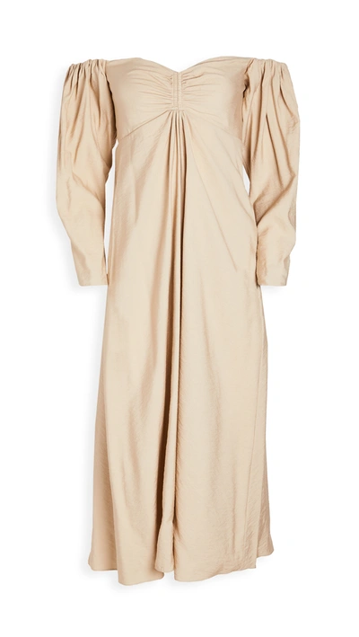 A.l.c Calley Long Sleeve Off The Shoulder Maxi Dress In Beige
