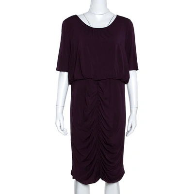 Pre-owned Burberry Purple Jersey Ruched Short Sleeve Midi Dress Xl
