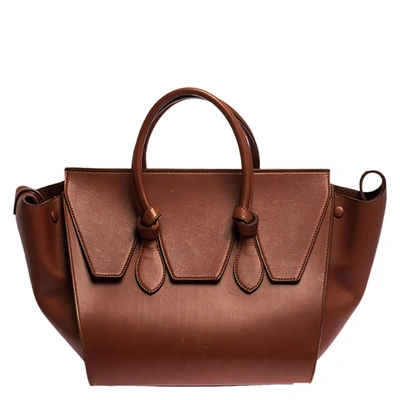 Pre-owned Celine Copper Leather Small Tie Tote In Brown